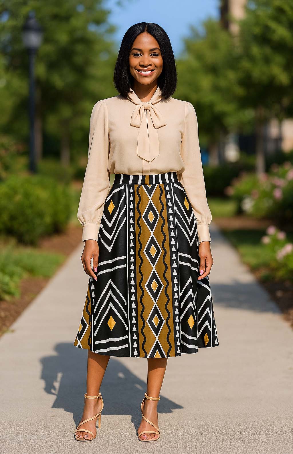 African Tribal Print Skirt | Multicolor Midi Flared Style