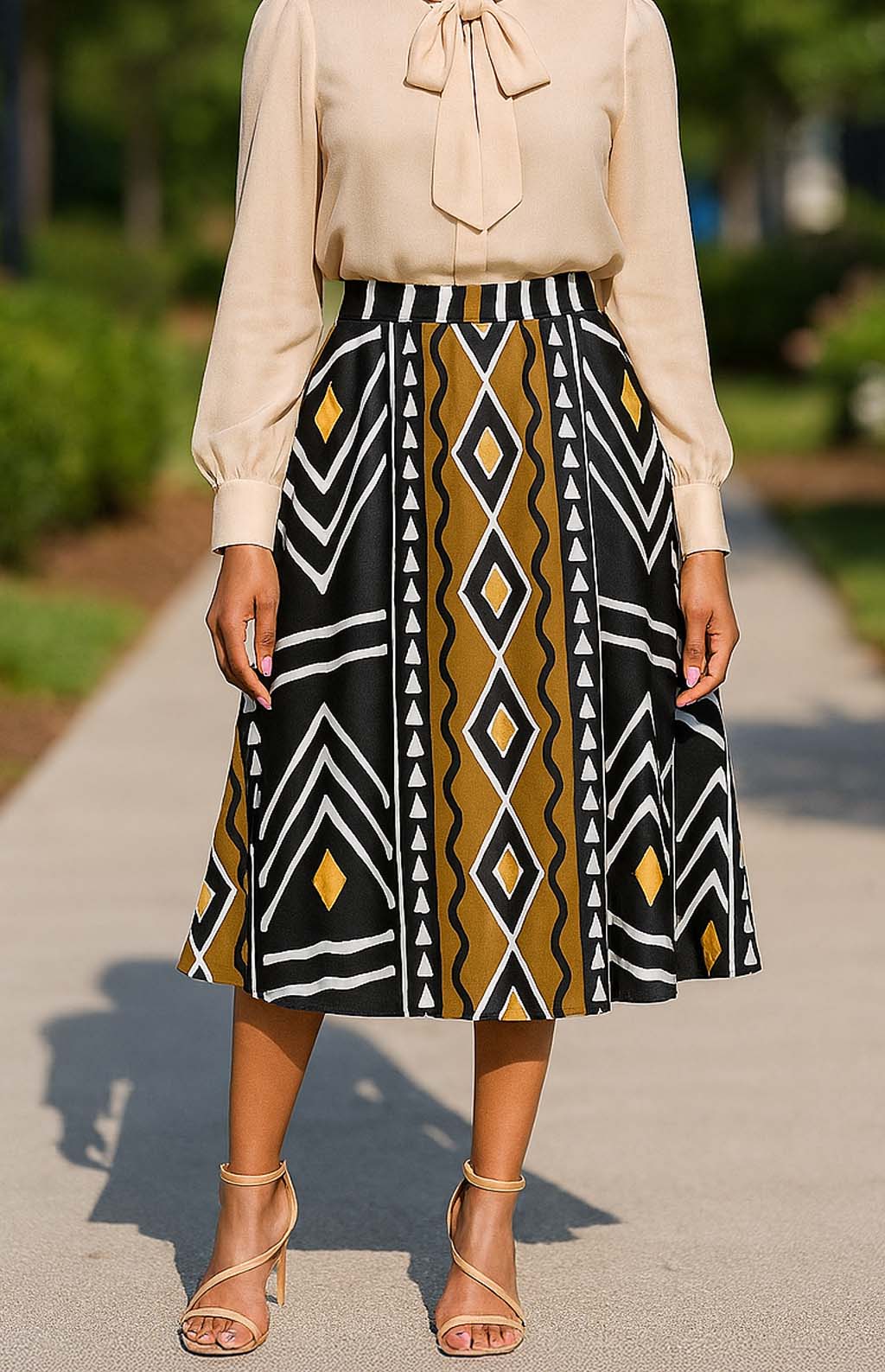 African Tribal Print Skirt | Multicolor Midi Flared Style