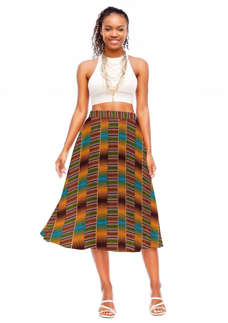 African Tribal Skirt Kente Print | Midi Length Women's Fashion