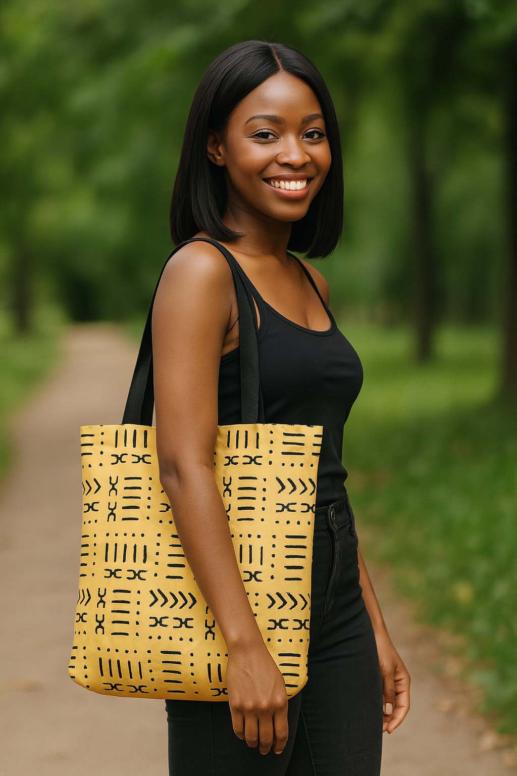 African Tribal Tote Bag | Mud Cloth Scissors Print | Large Capacity