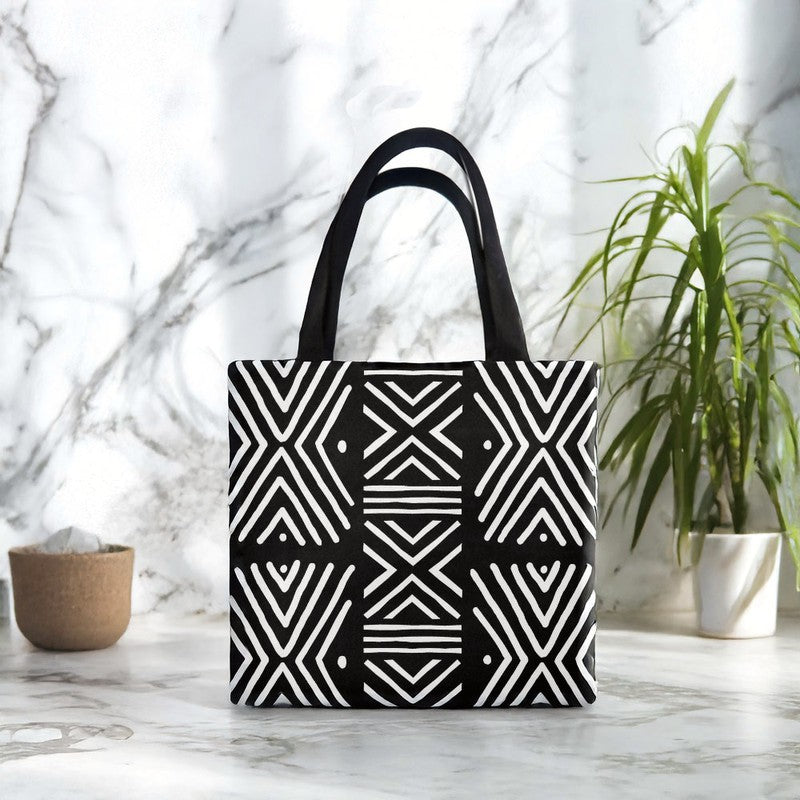 African Tribal Tote Bags | Zigzag Black and White Print 