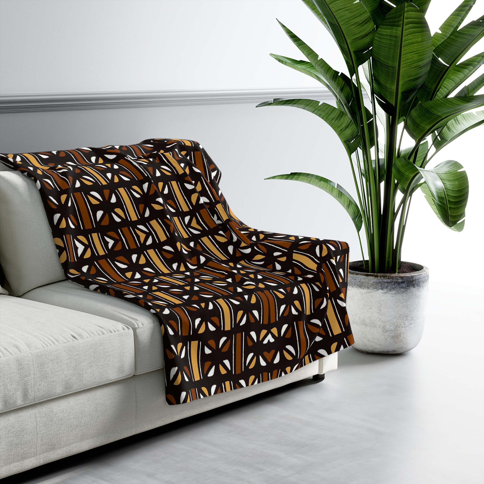 African Wooven Blanket Throw Fleece Mudcloth Print