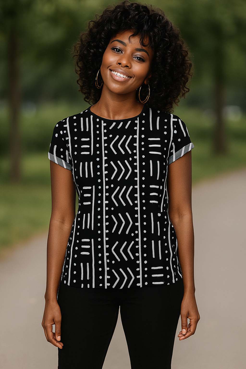 Afro-Chic Tribal Women T-shirt African Black & White Print