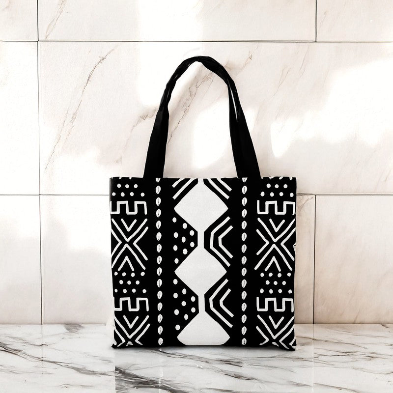 Afrocentric Tote Bags | Geometric Black & White Print 