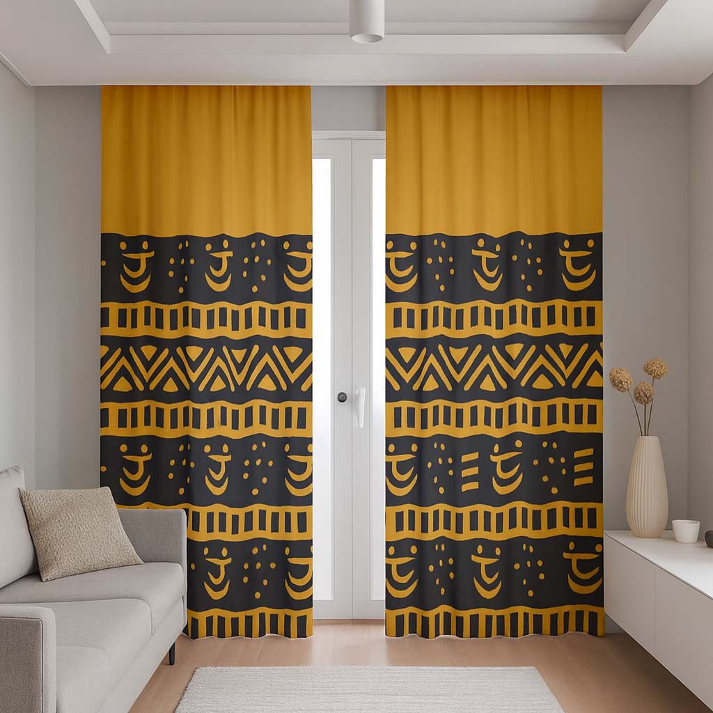 Black and Gold Curtain - Mudcloth Print Blackout Style (Two-Piece)-Bynelo
