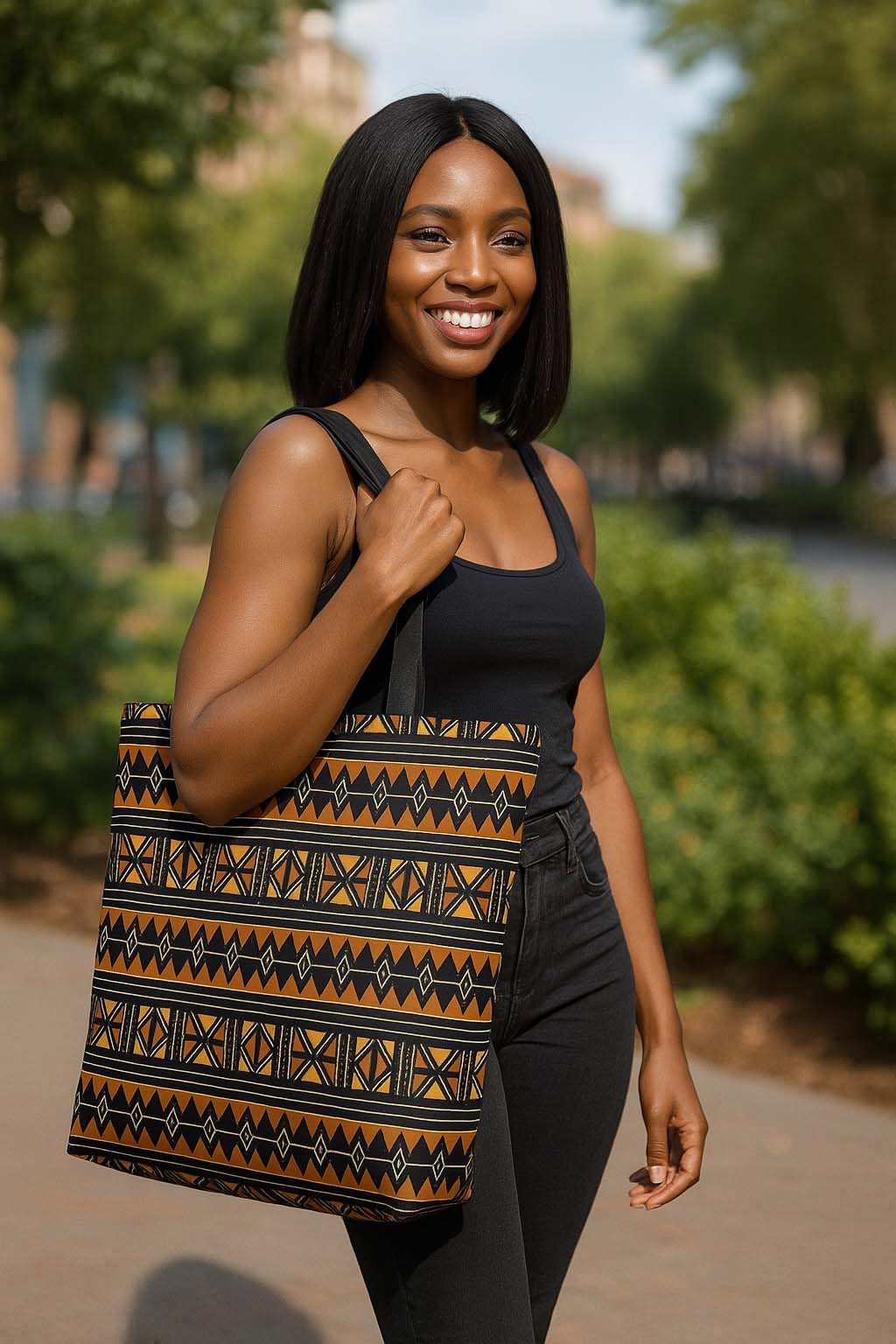 Bogolan African American Tote Bag | Afro Fashion | Large Capacity