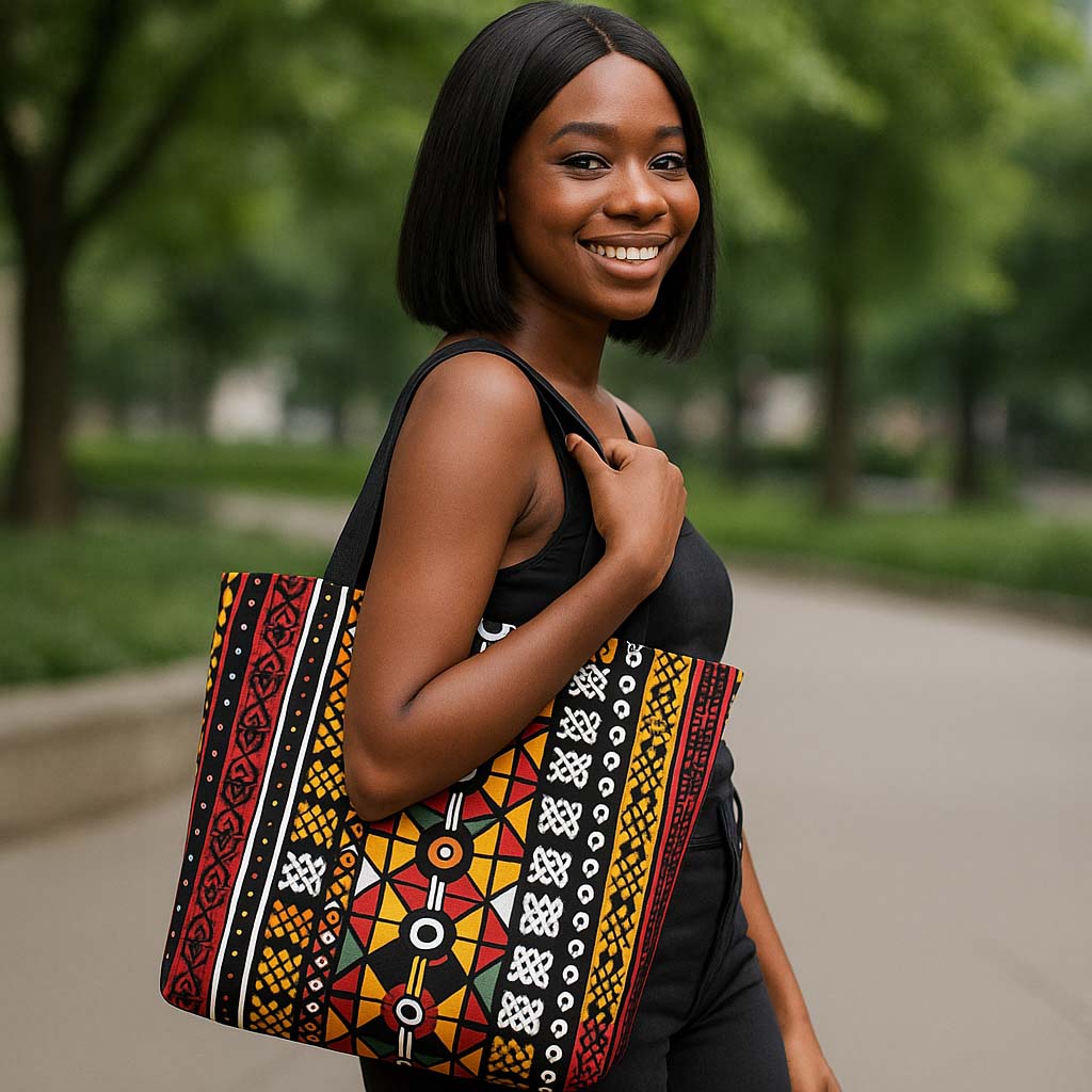 Bogolan African Fabric Bags Tote | Geometric Bogolanfini Print | Large Capacity