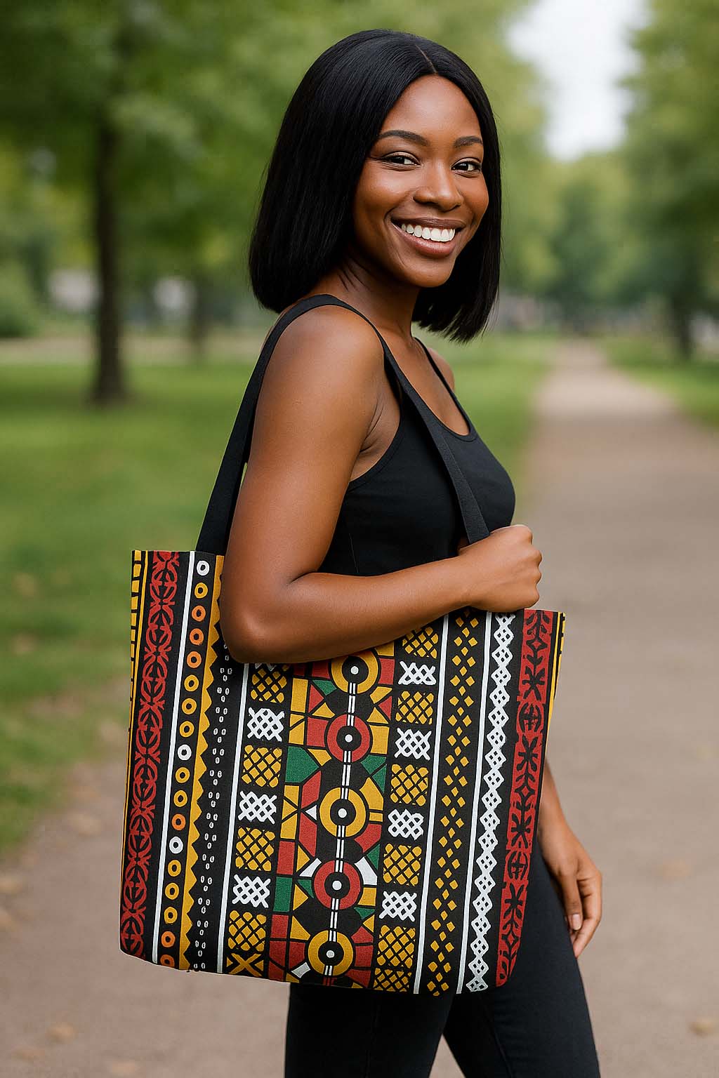 Bogolan African Fabric Bags Tote | Geometric Bogolanfini Print | Large Capacity