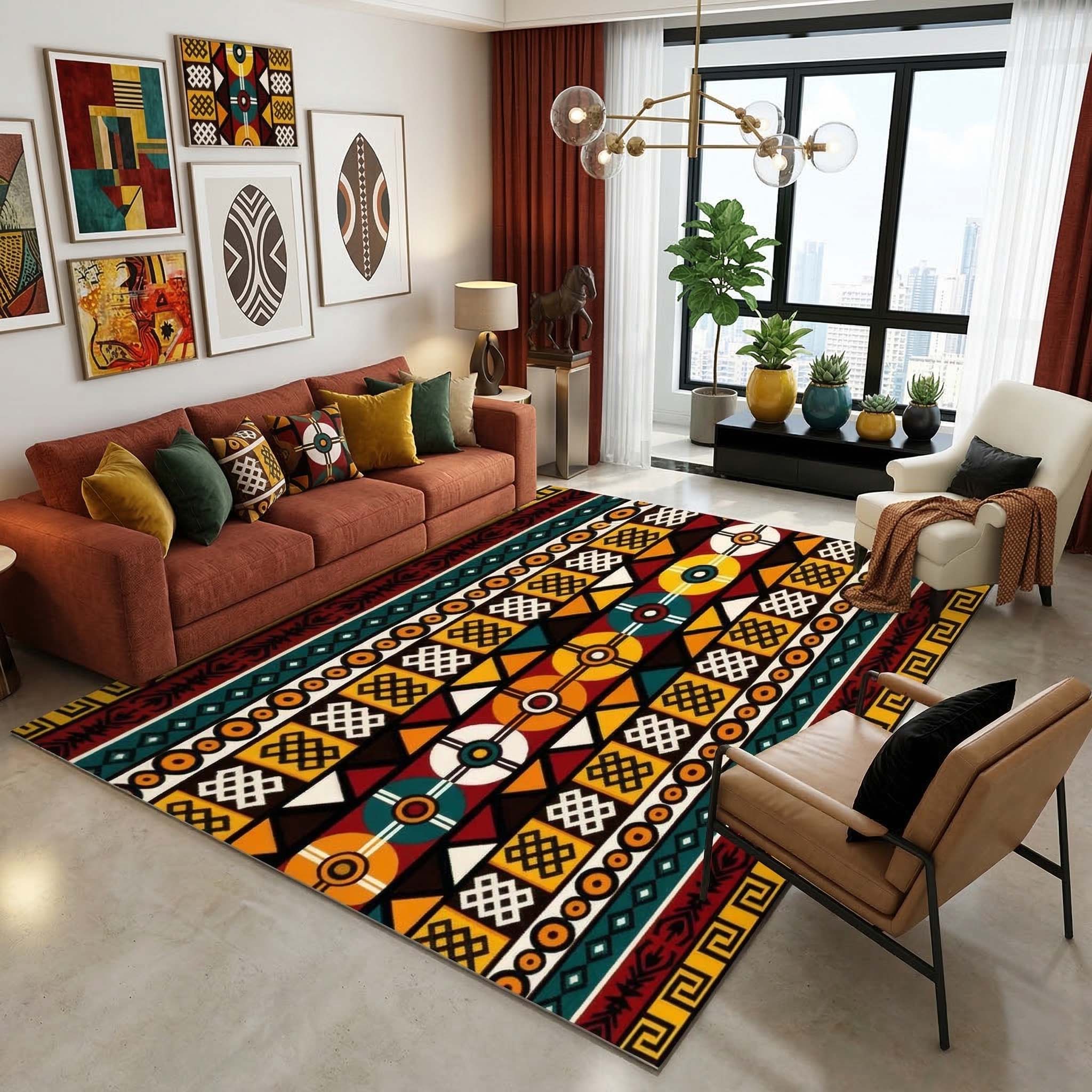 Subtle African Rug African Style Rug Modern Bogolan Colourful Carpet- Bynelo