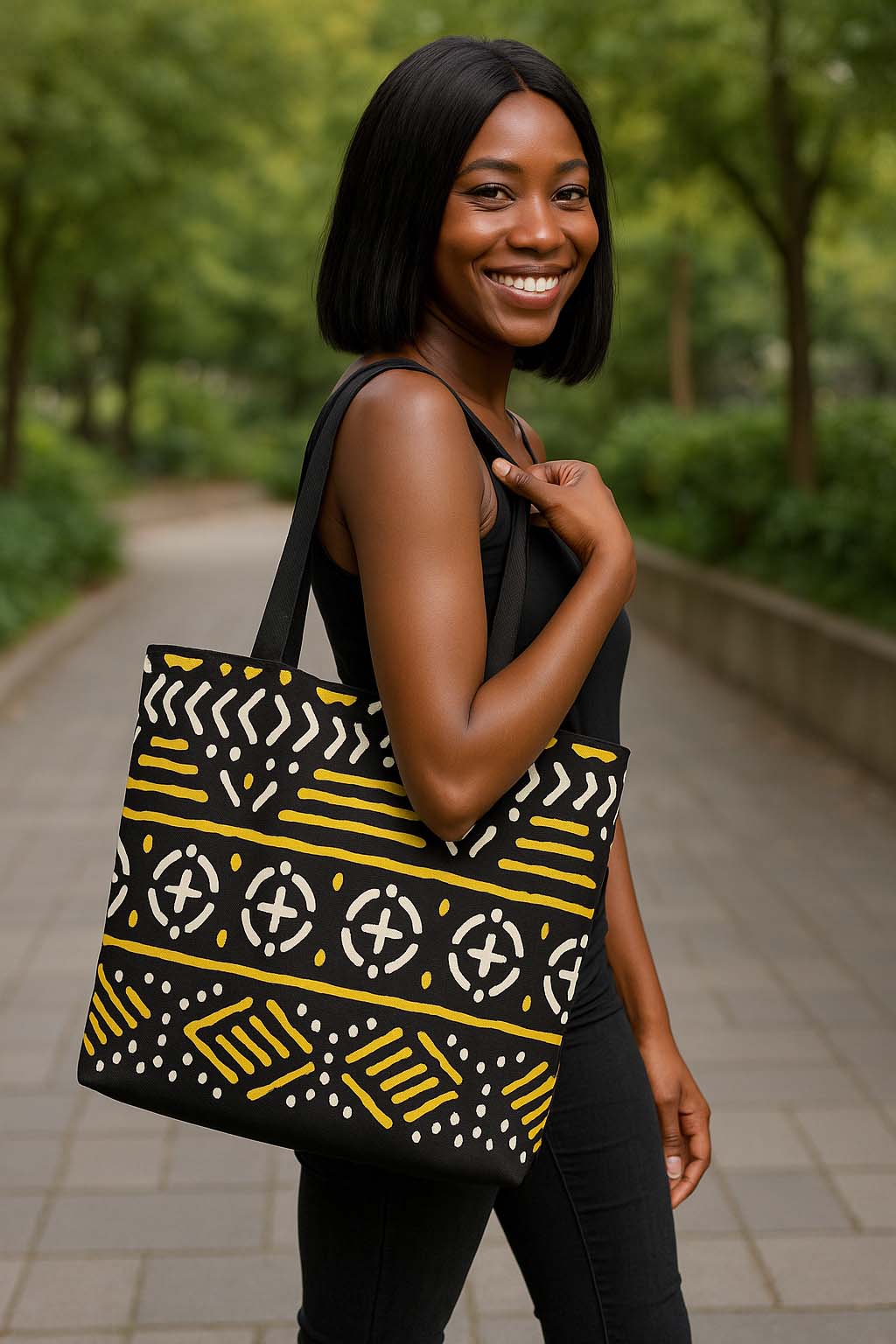 Bogolan African Tote Bag Native Print | Tribal Accessory | Large Capacity