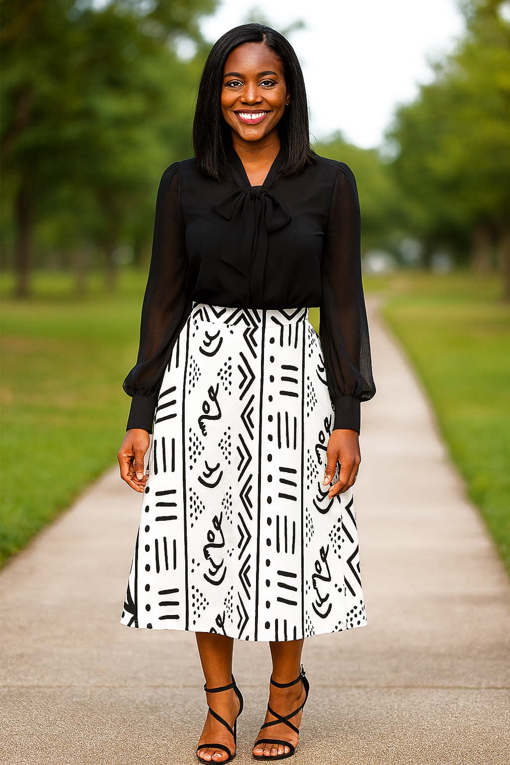 Bogolan African Tribal Print Midi Skirt | Afro Women's Style