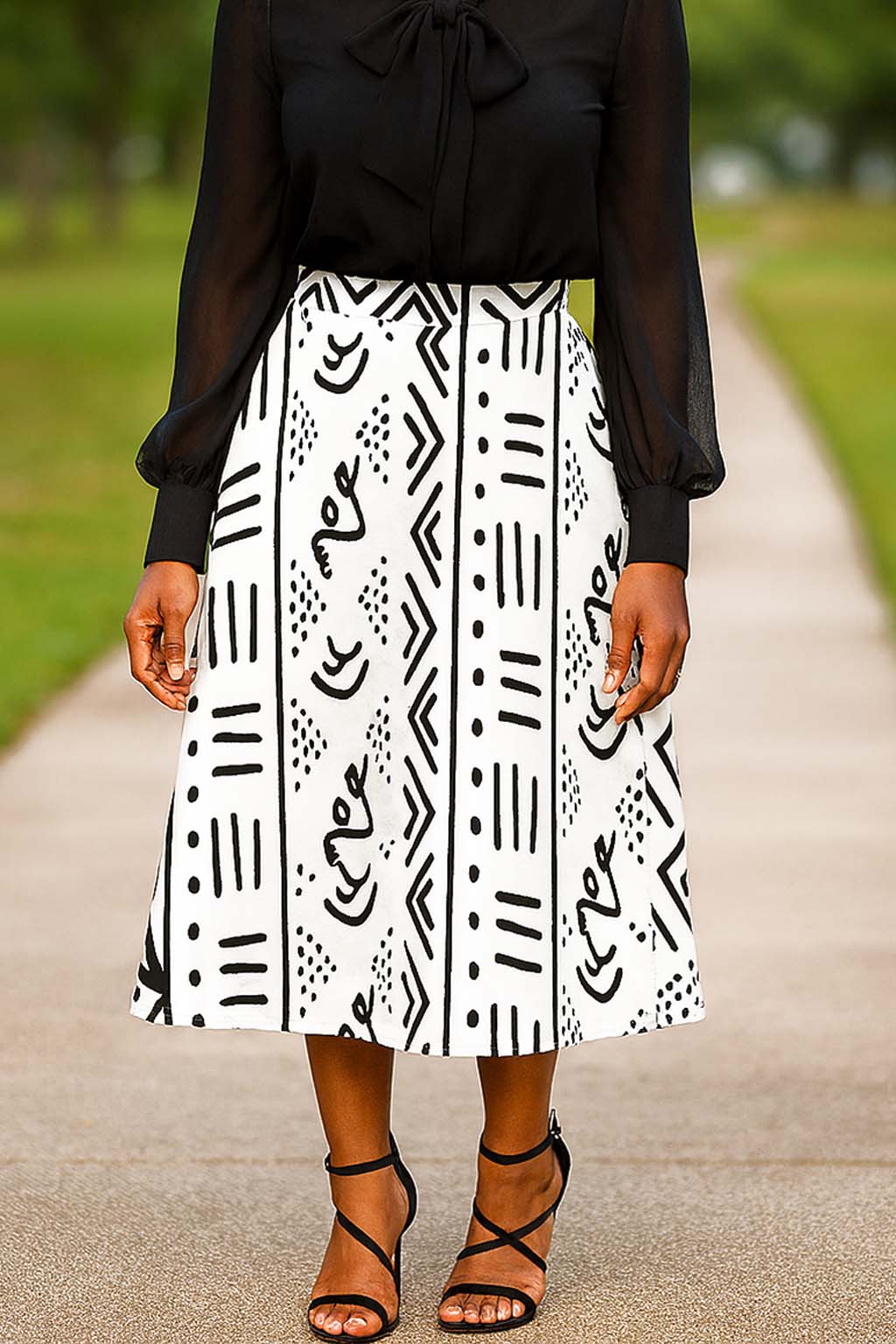Bogolan African Tribal Print Midi Skirt | Afro Women's Style