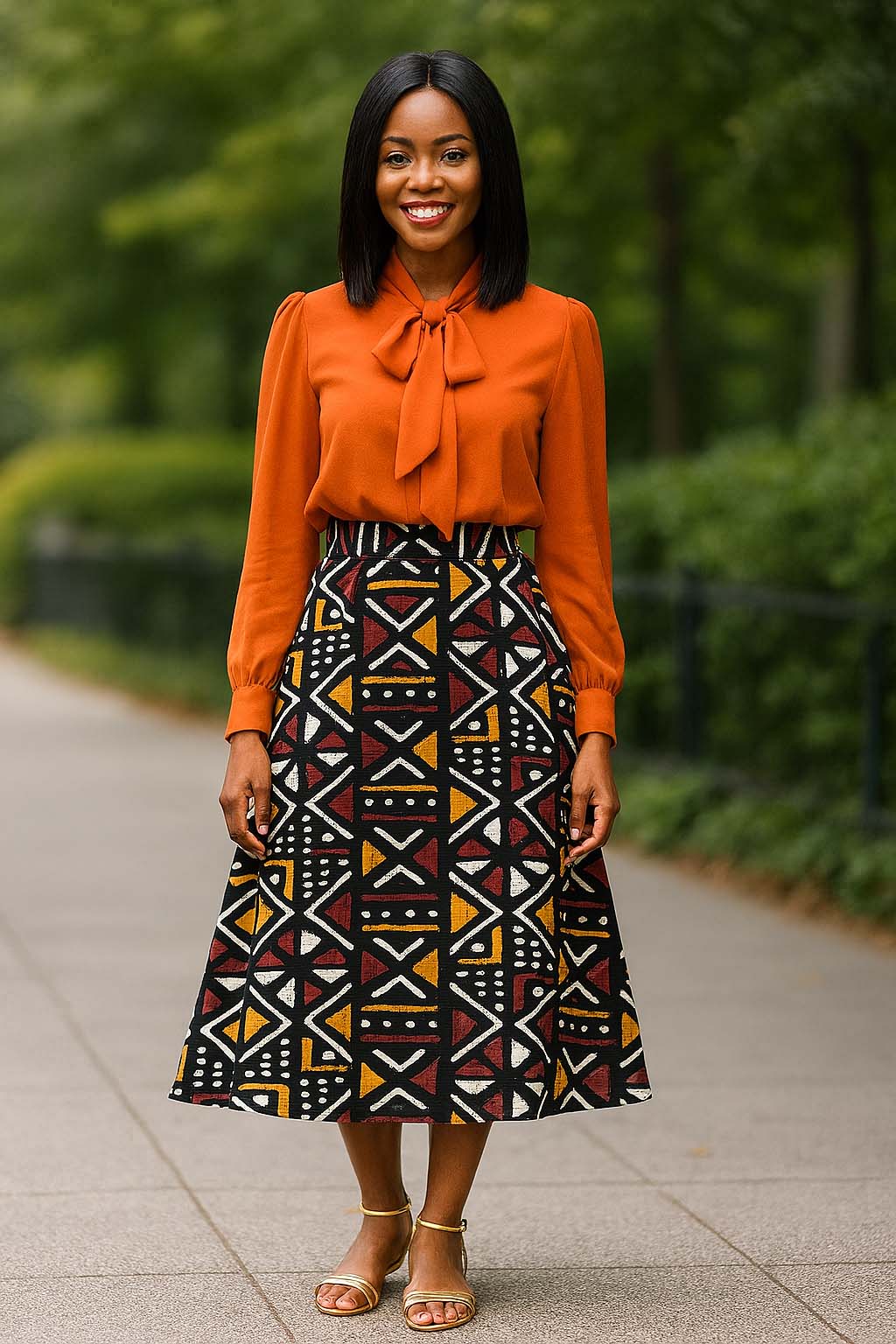 Bogolan Flared Skirt for Women African Print - Midi Length
