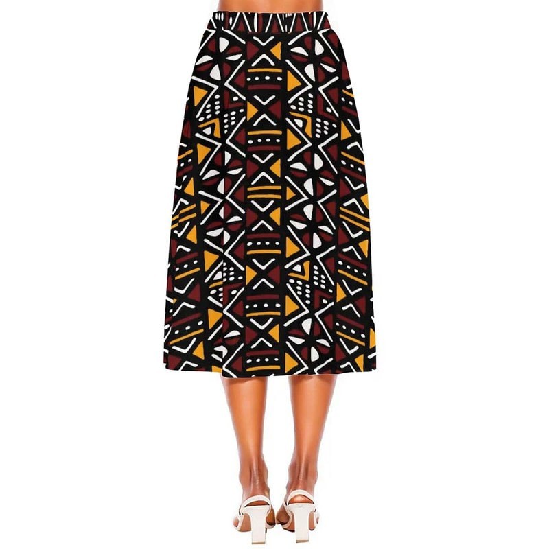 Bogolan Flared Skirt for Women African Print - Midi Length