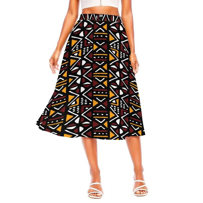 Bogolan Flared Skirt for Women African Print - Midi Length