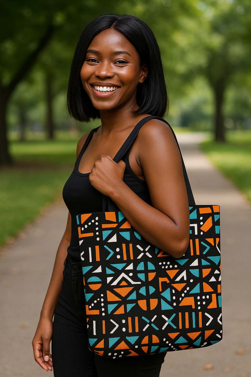 Bogolan Tribal Tote Bag | Geometric Colorful Fashion | Large Capacity
