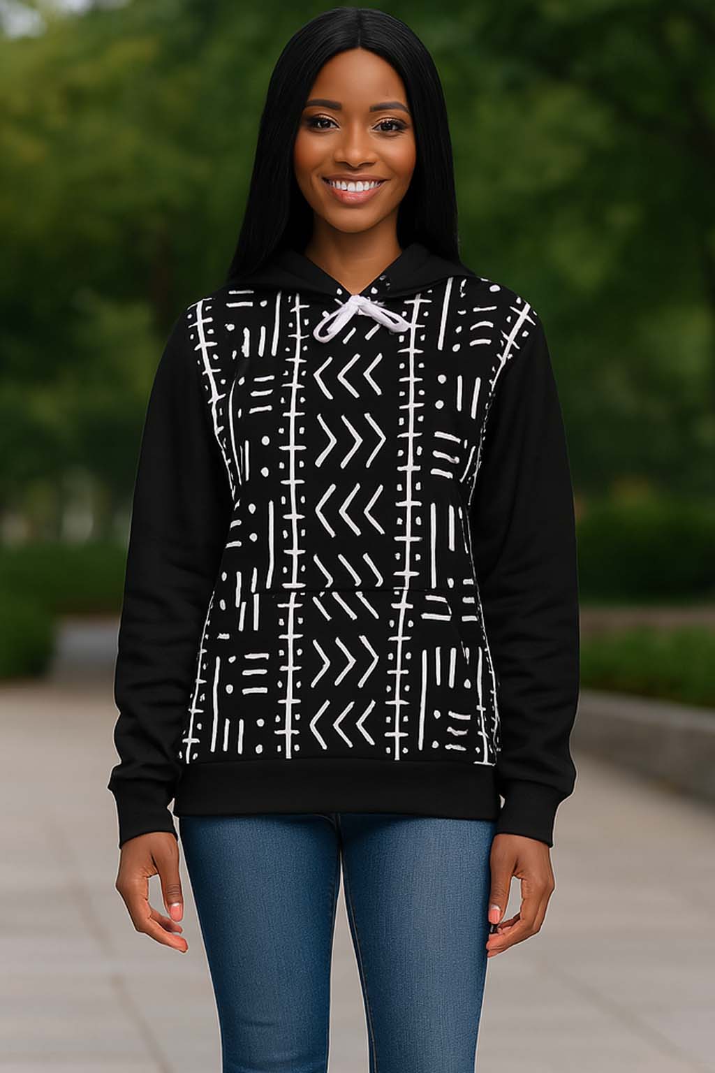 Boho African Print Hoodies Black and White – Cozy & Stylish