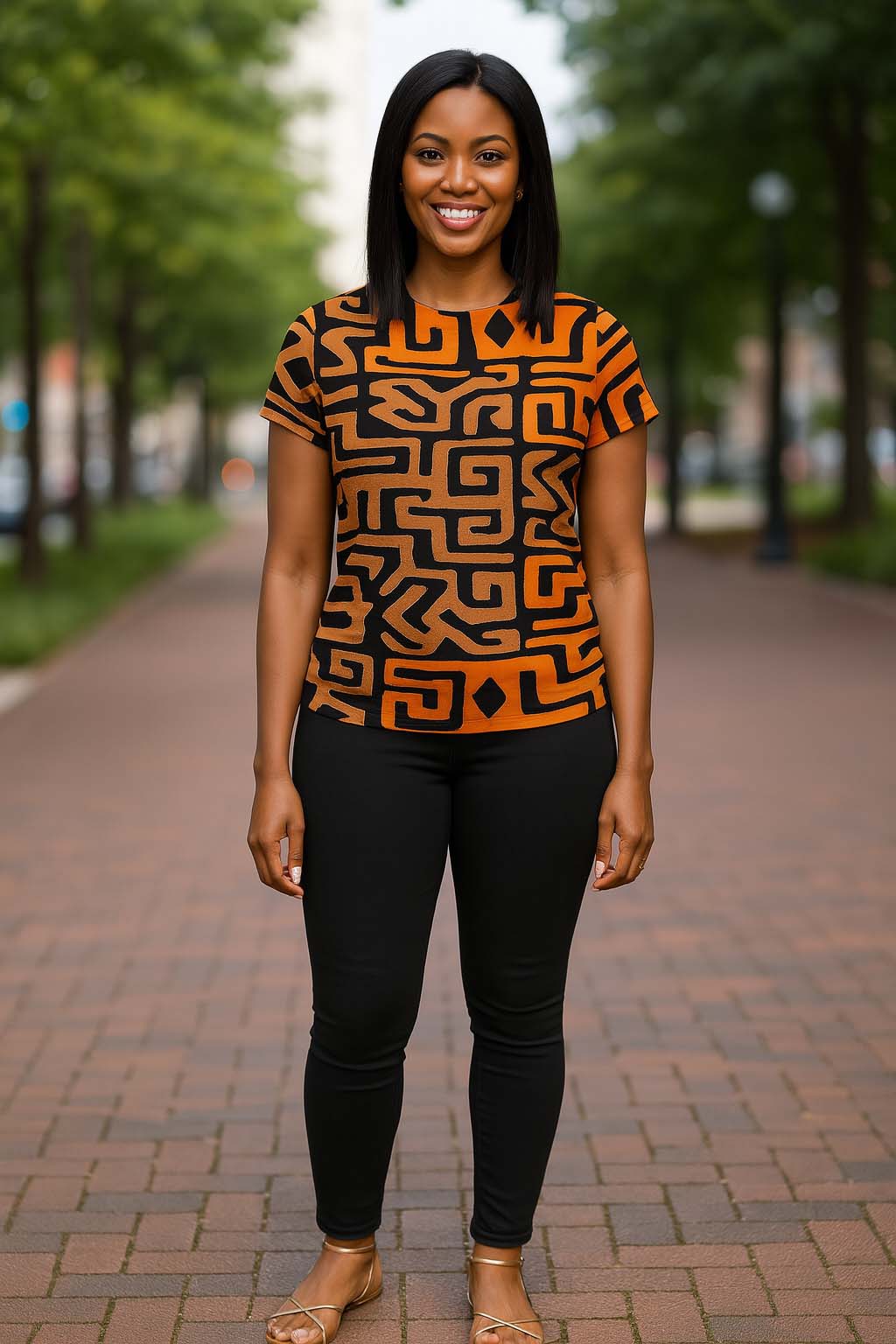 Bold African Kuba Print Women’s T-shirt – Tribal Chic Streetwear