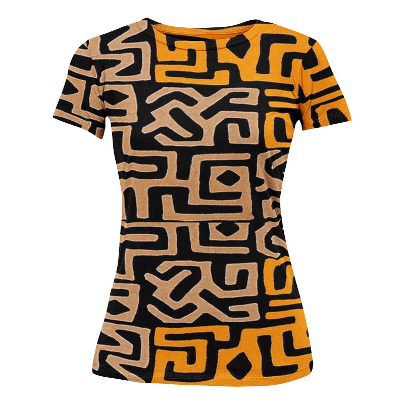Bold African Kuba Print Women’s T-shirt – Tribal Chic Streetwear