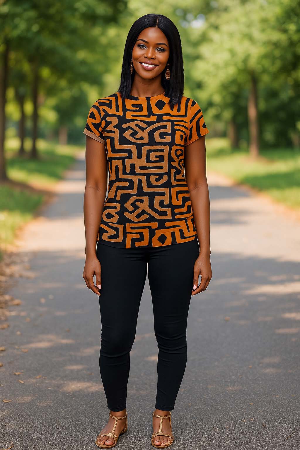 Bold African Kuba Print Women’s T-shirt – Tribal Chic Streetwear