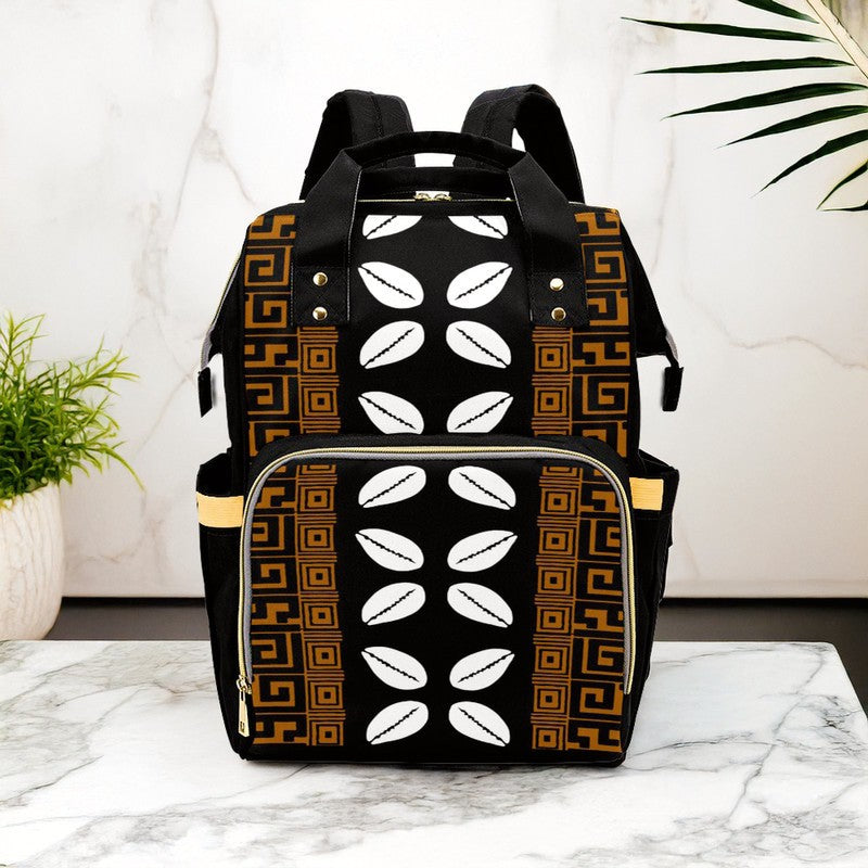 Bold Cowrie Print Afro Backpack | Native Style | Diaper Bag