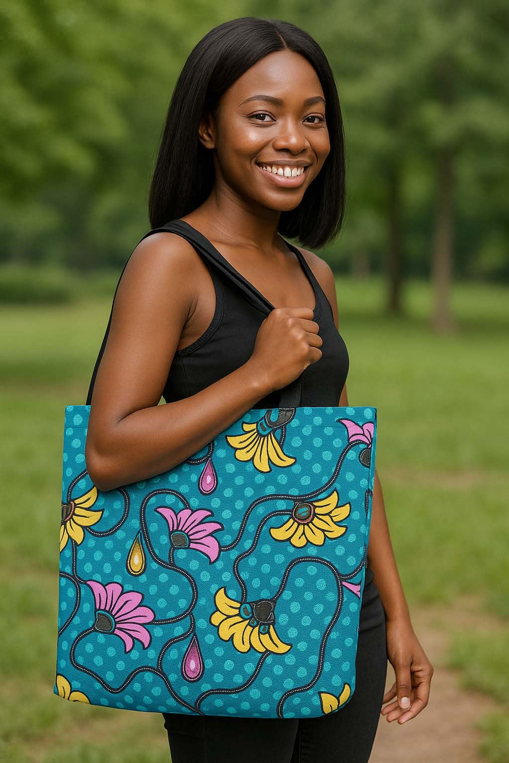 Colorful African Wax Tote Bag | Floral Fashion | Large Capacity