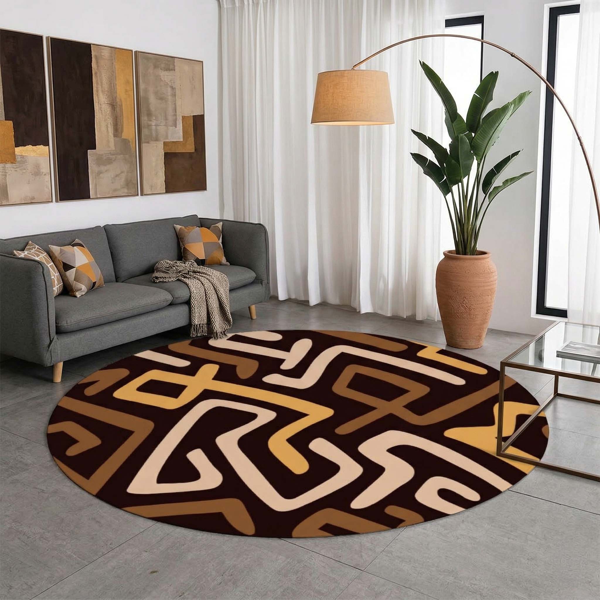 Colorful Round Kuba Rug – African-Inspired Design – Bynelo