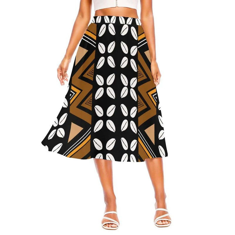 Cowrie Print African Midi Skirt | Women's Flared Fashion