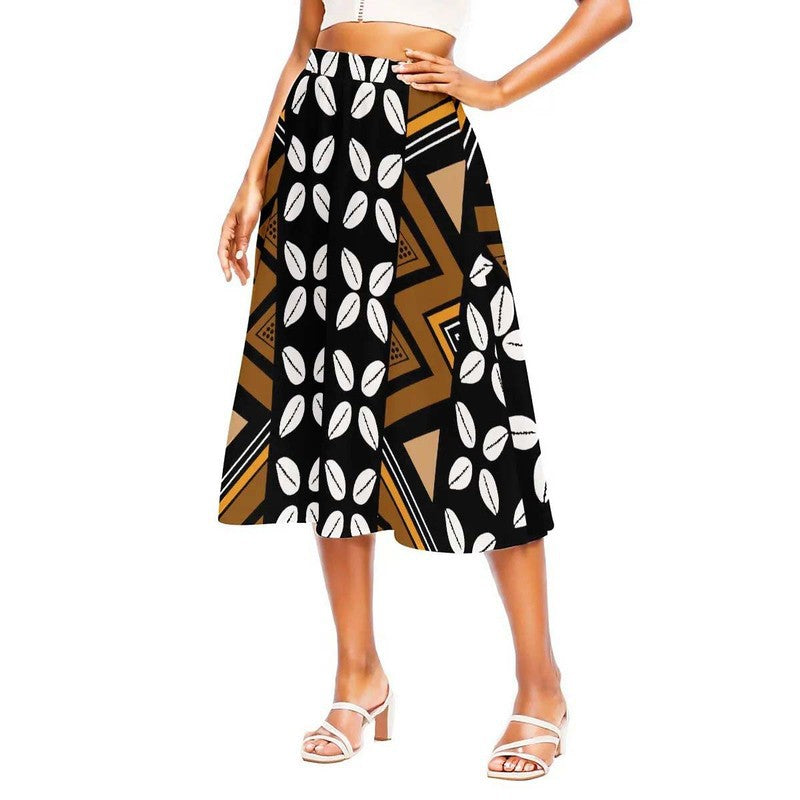 Cowrie Print African Midi Skirt | Women's Flared Fashion