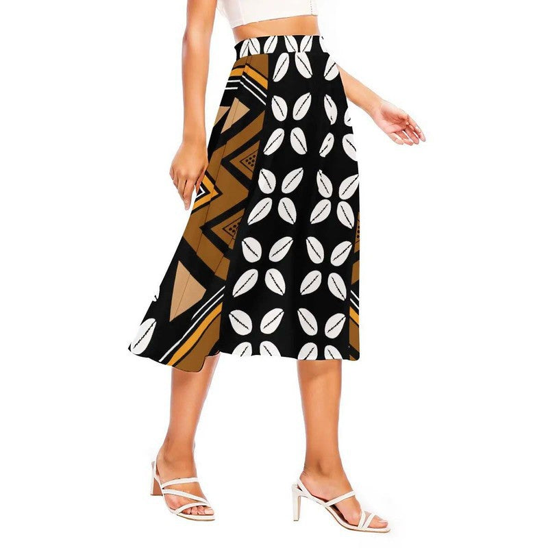 Cowrie Print African Midi Skirt | Women's Flared Fashion