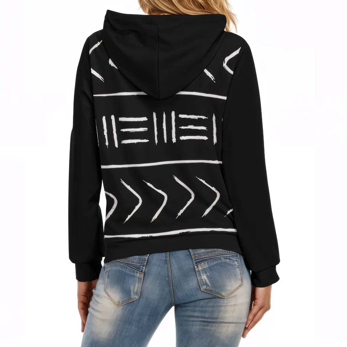 Cozy Tribal Print Hoodies African Design Black and White