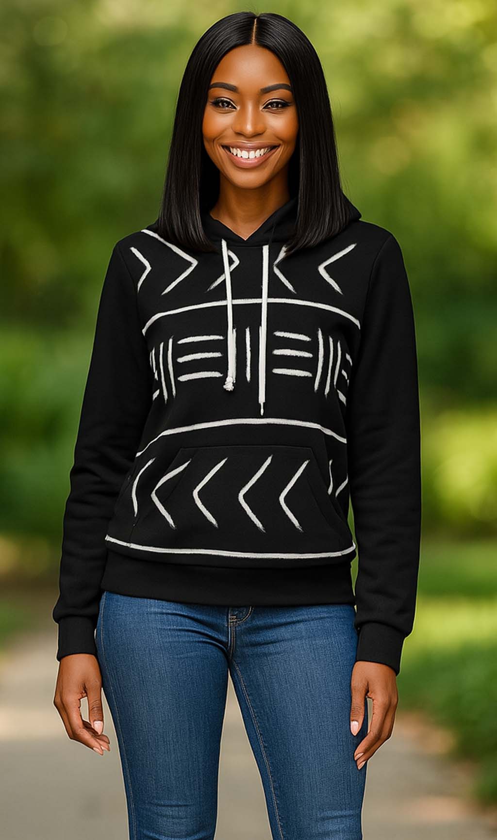 Cozy Tribal Print Hoodies African Design Black and White