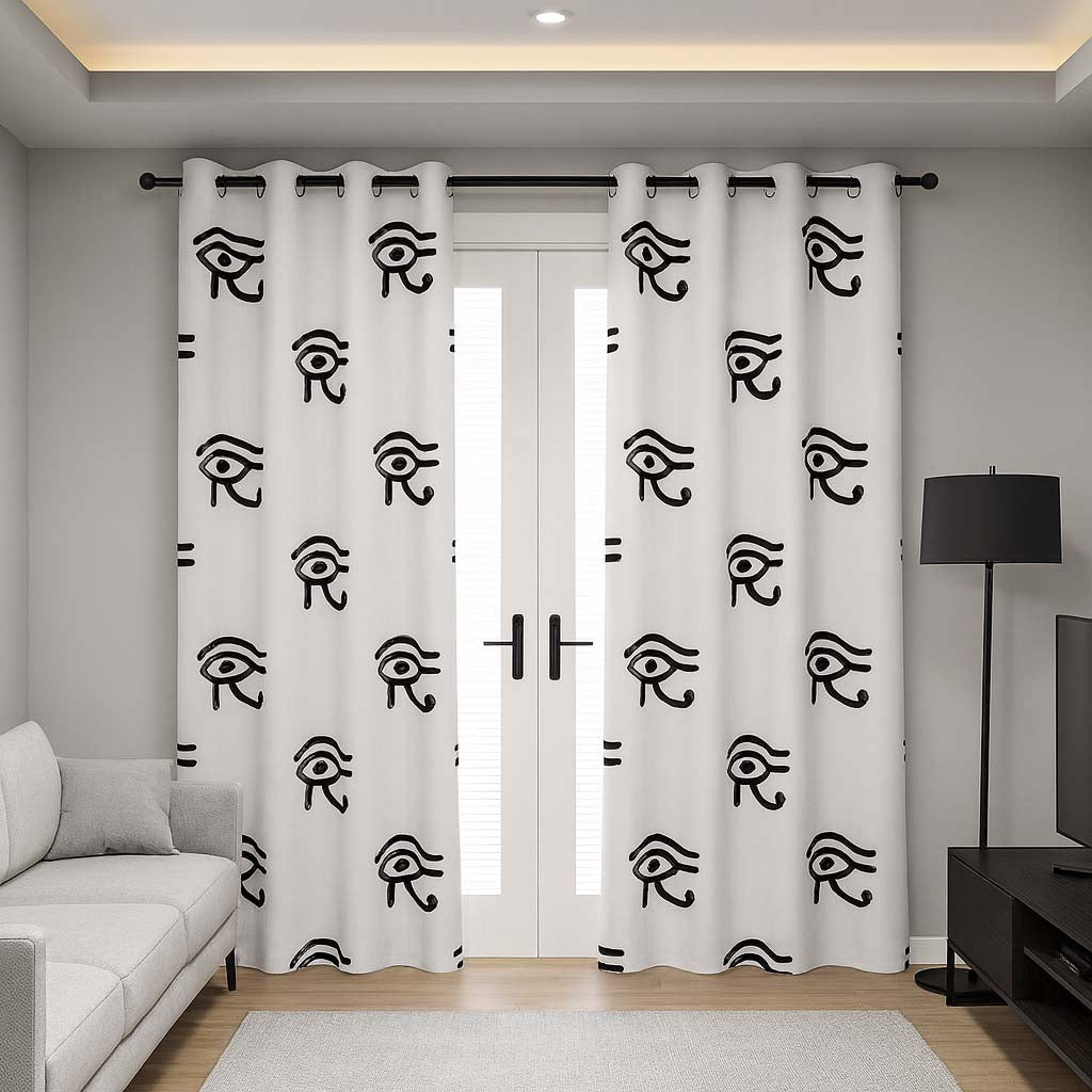 Egyptian Eye of Ra White and Black Blackout Curtains (Two-Piece)