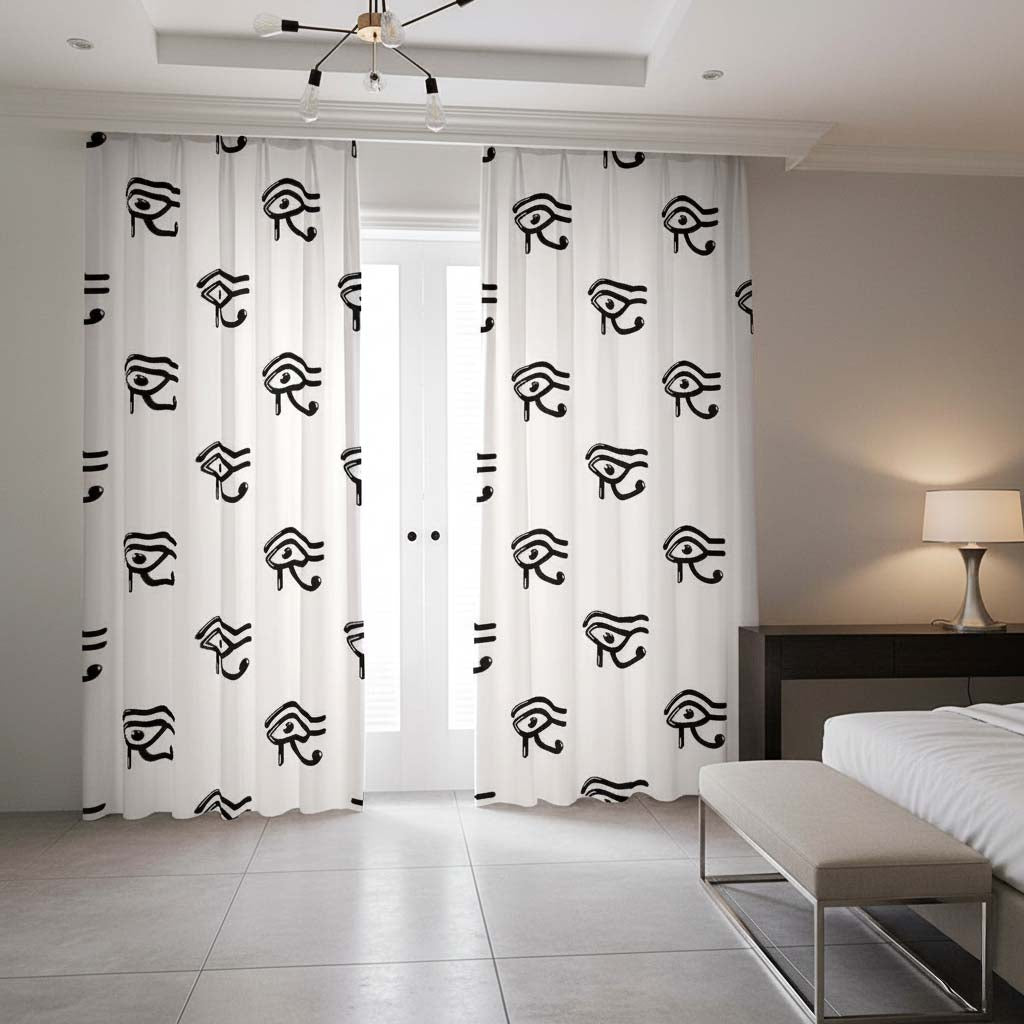 Egyptian Eye of Ra White and Black Blackout Curtains (Two-Piece)