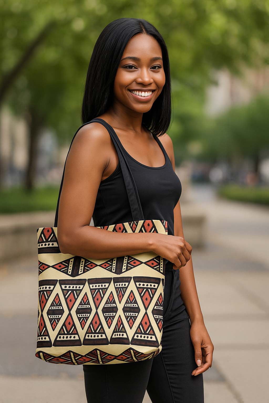 Geometric African Fabric Bags Tote | Traditional Accessory | Large Capacity