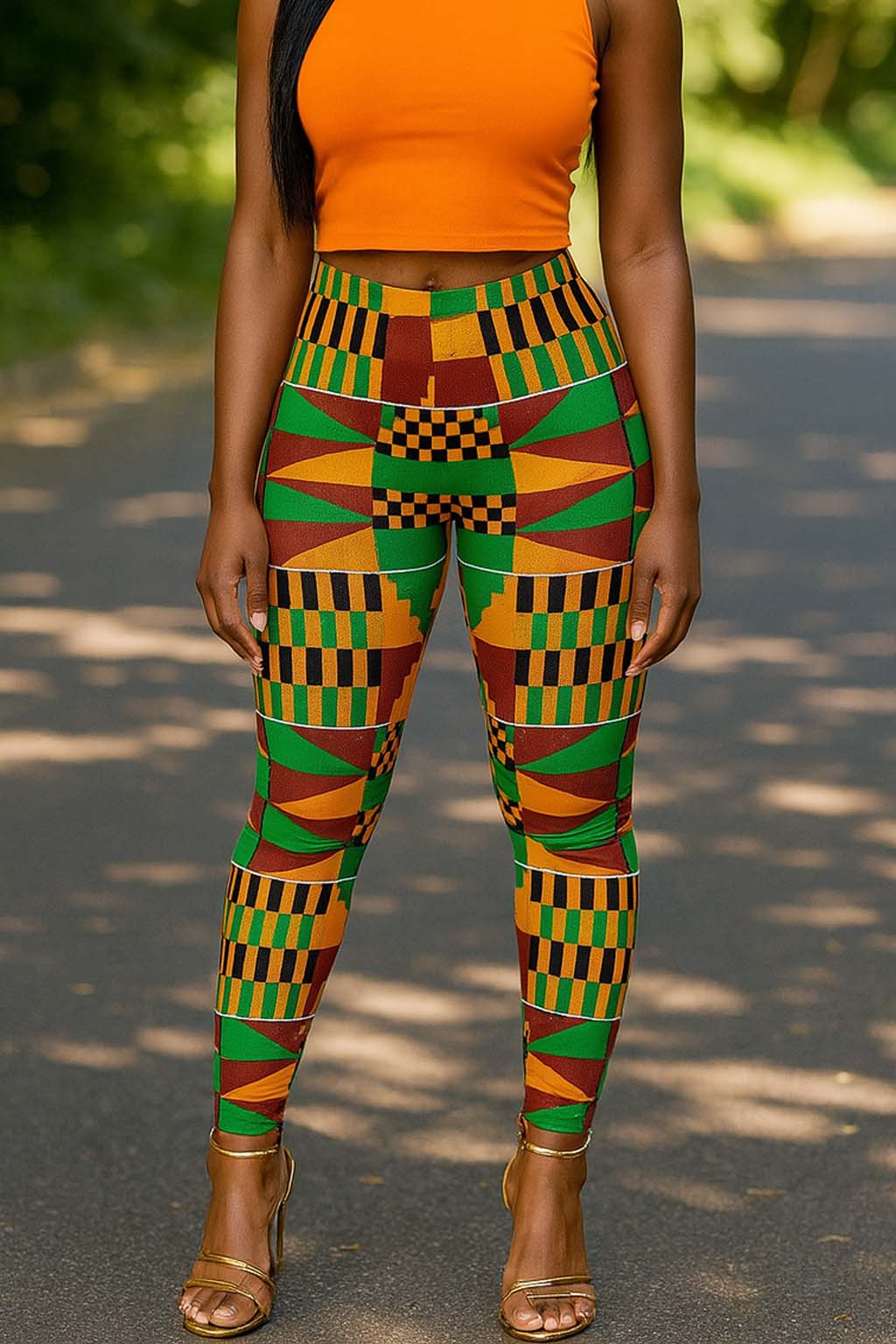 Kente Print Women Leggings - Motherland Design Eco-Friendly