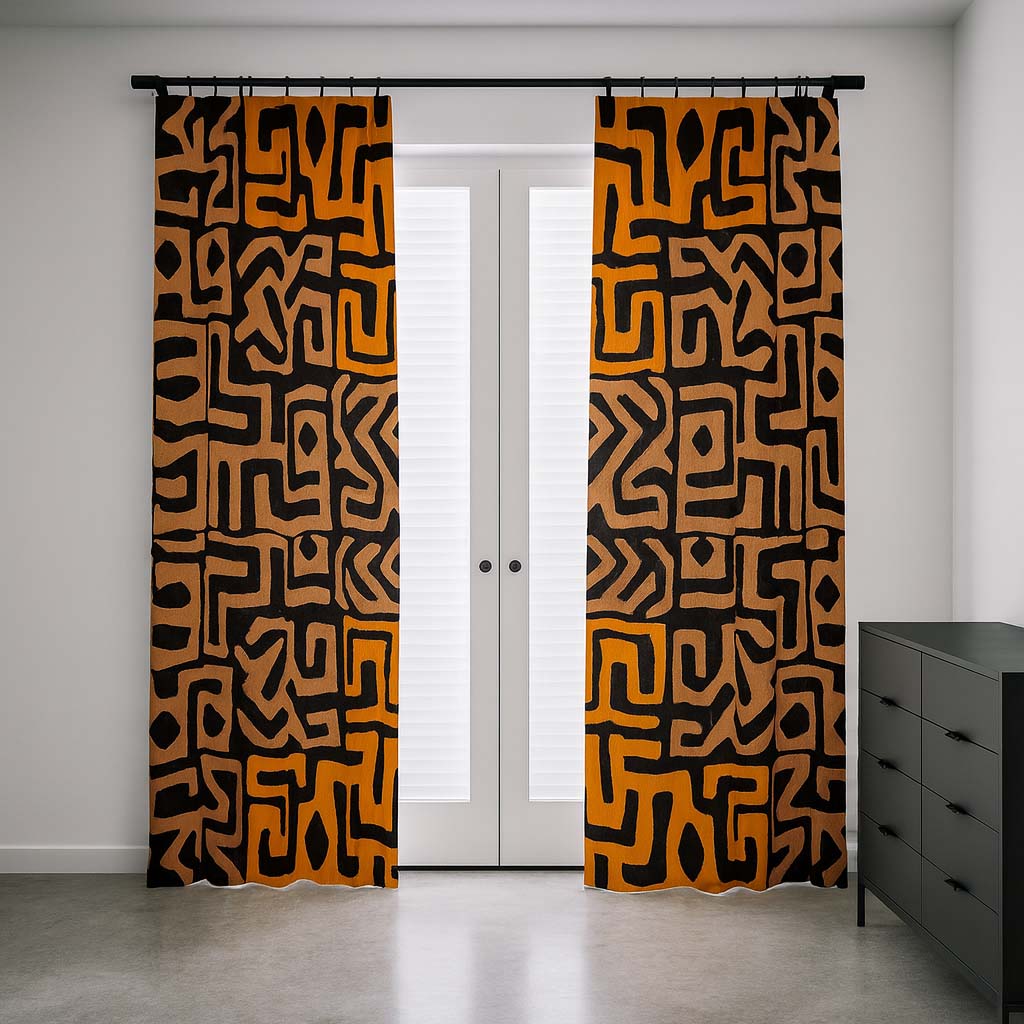 Kuba Orange Blackout Curtains African Print (Two-Piece), image size:1024x1024