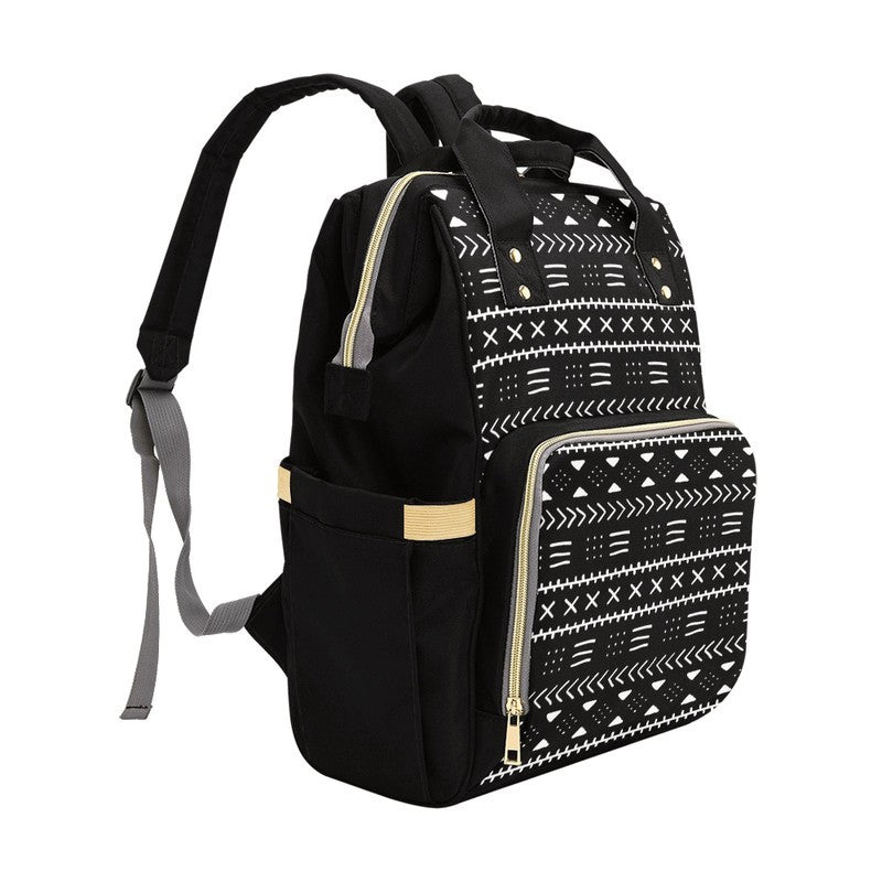Mud Cloth Black & White Traditional Backpack | Boho Fashion | Diaper Bag