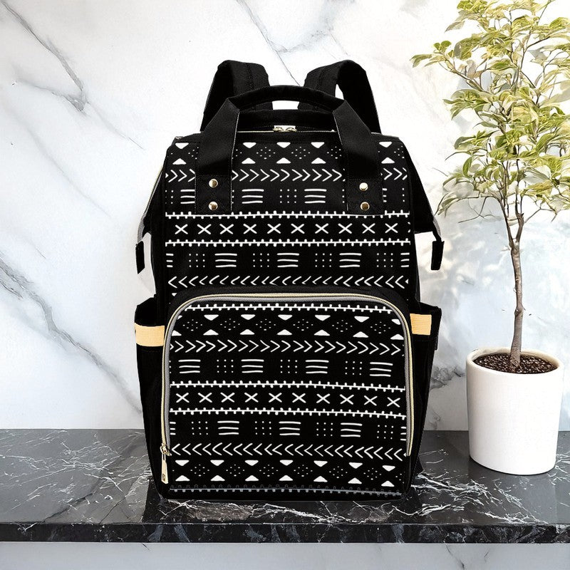 Mud Cloth Black & White Traditional Backpack | Boho Fashion | Diaper Bag