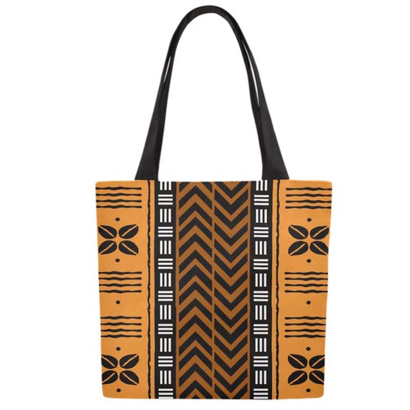 Mud Cloth Cowrie Tribal Tote Bag | Ancient Symbolic Print 