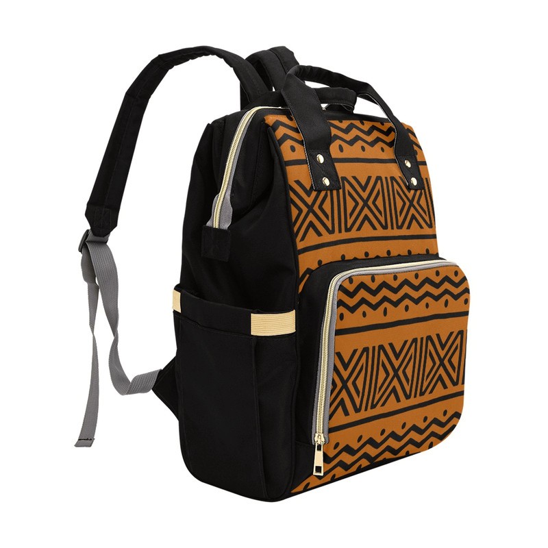Mud Cloth Zigzag Print African Backpack | Black Fashion | Diaper Bag