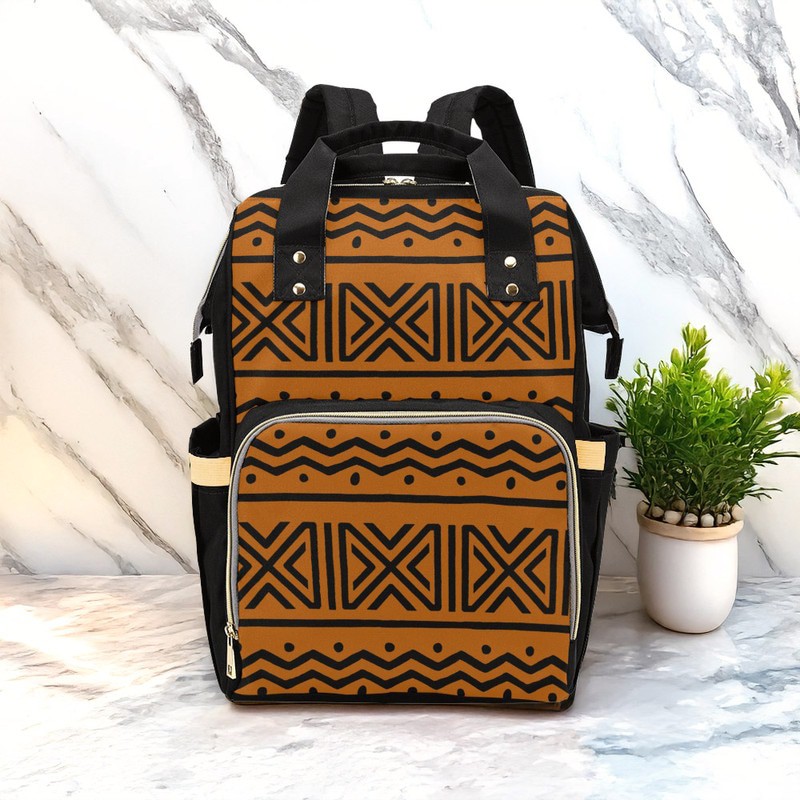 Mud Cloth Zigzag Print African Backpack | Black Fashion | Diaper Bag