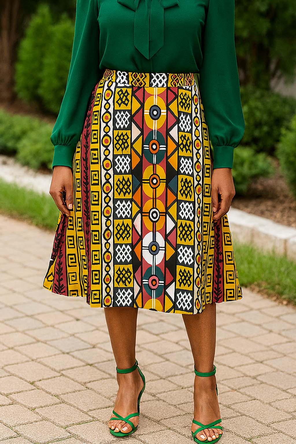 Mudcloth African Print Skirt | Midi Length Flared Style