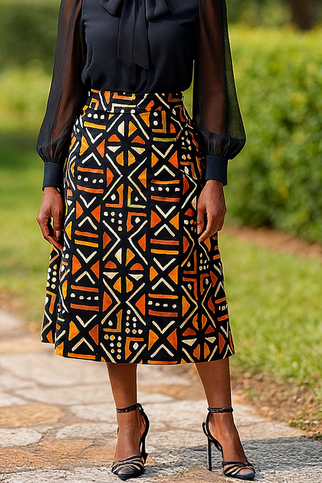 Mudcloth Afrocentric Skirt | Midi Length Women's Fashion