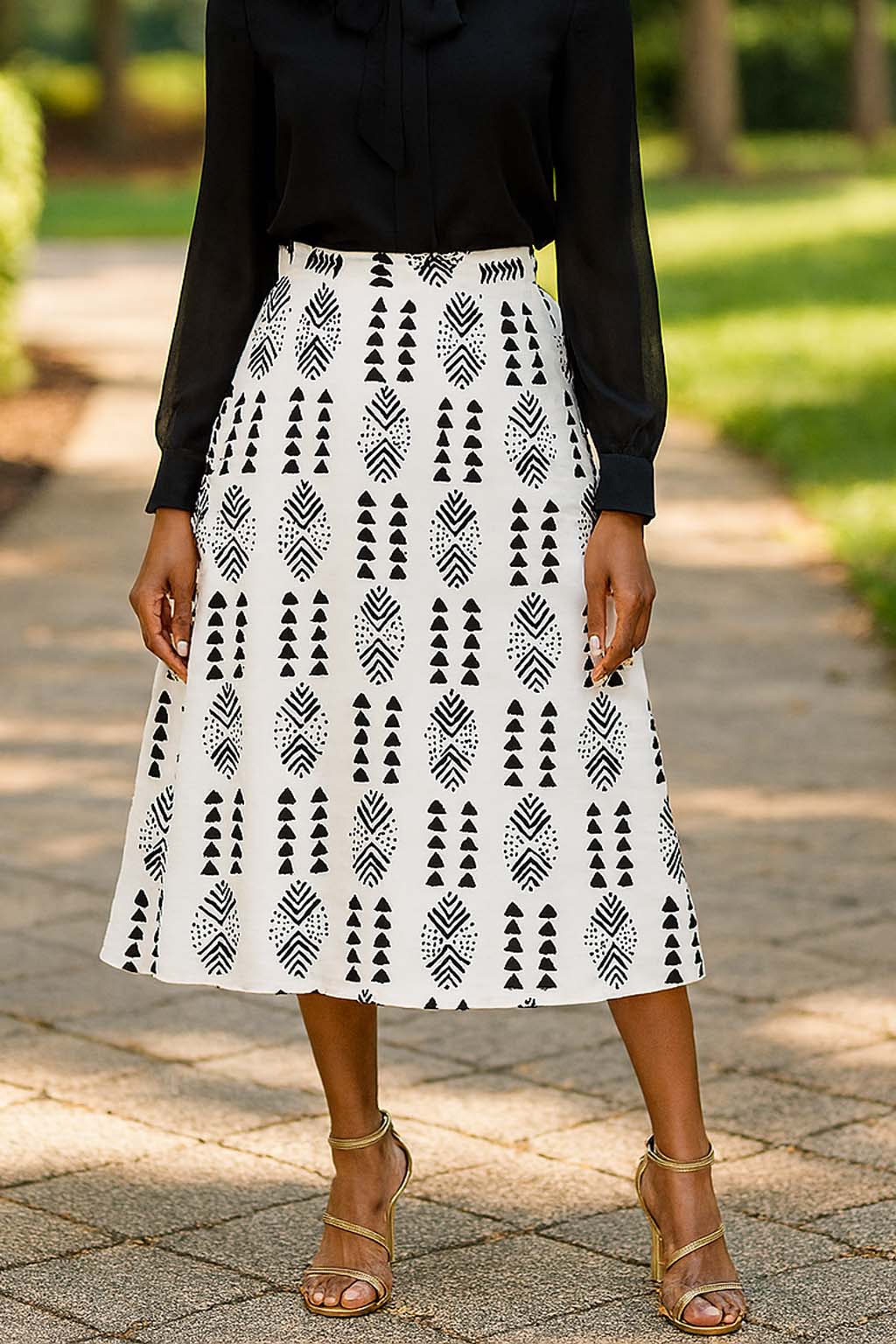 Mudcloth Flared Skirt for Women | Midi Length | Traditional