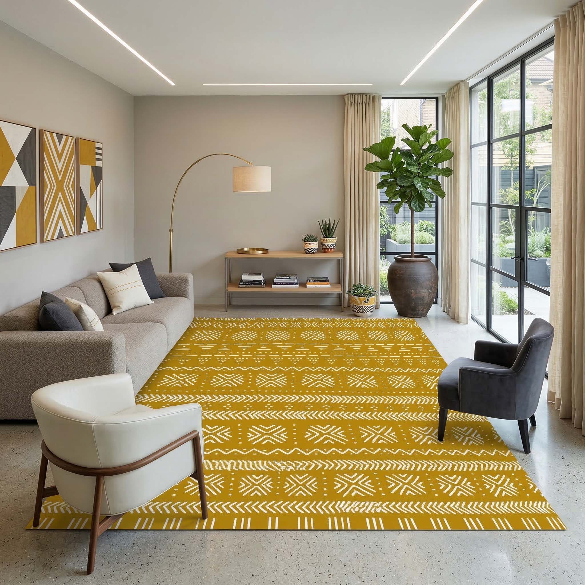 Gold and White Rug Mudcloth Print Carpet African