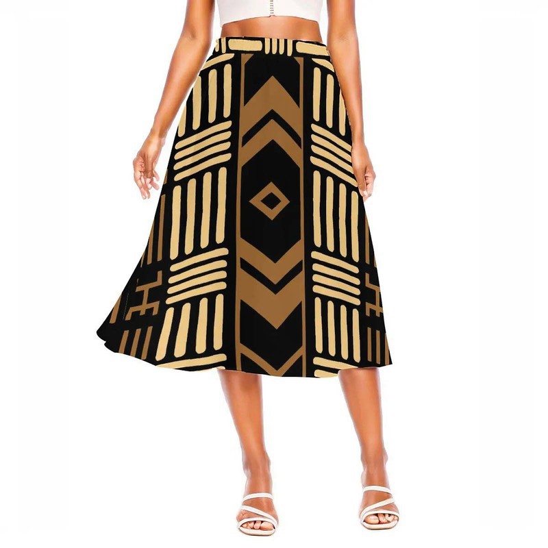 Mudcloth Tribal Pattern Skirt | Midi Length Women's Fashion