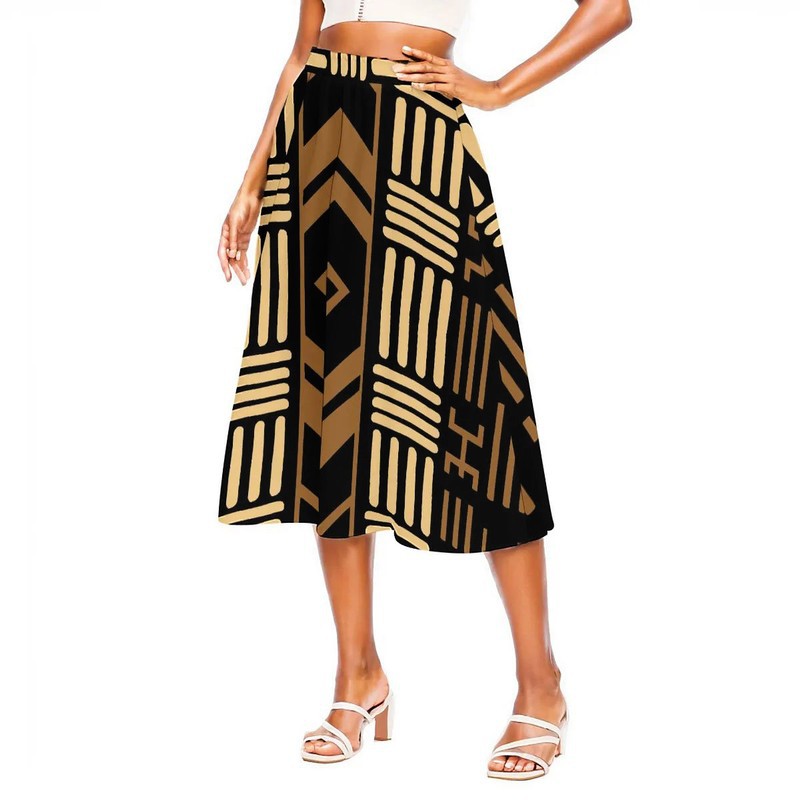 Mudcloth Tribal Pattern Skirt | Midi Length Women's Fashion