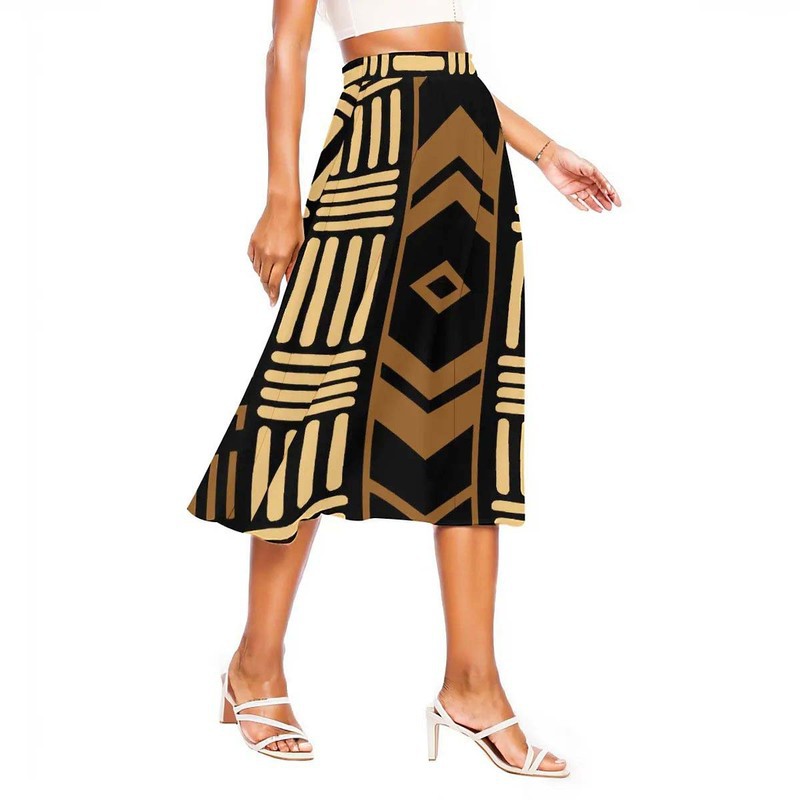 Mudcloth Tribal Pattern Skirt | Midi Length Women's Fashion