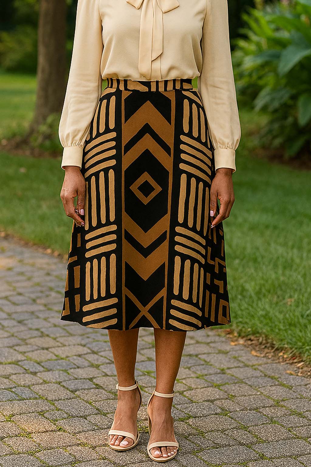 Mudcloth Tribal Pattern Skirt | Midi Length Women's Fashion